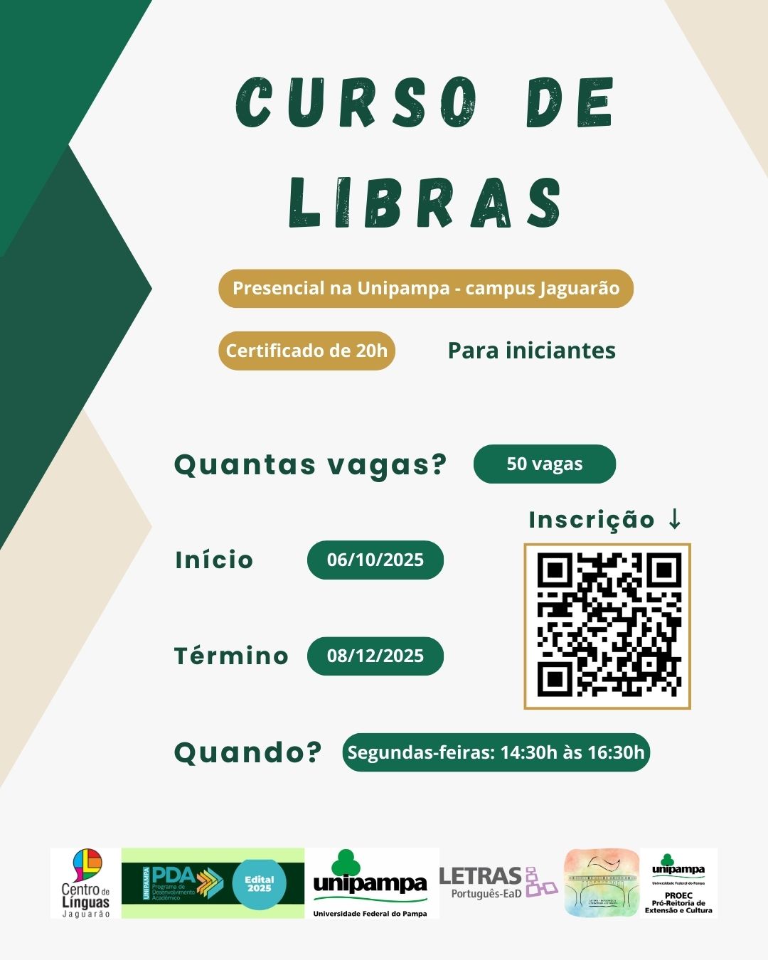 Informações sobre a oferta do curso de libras.