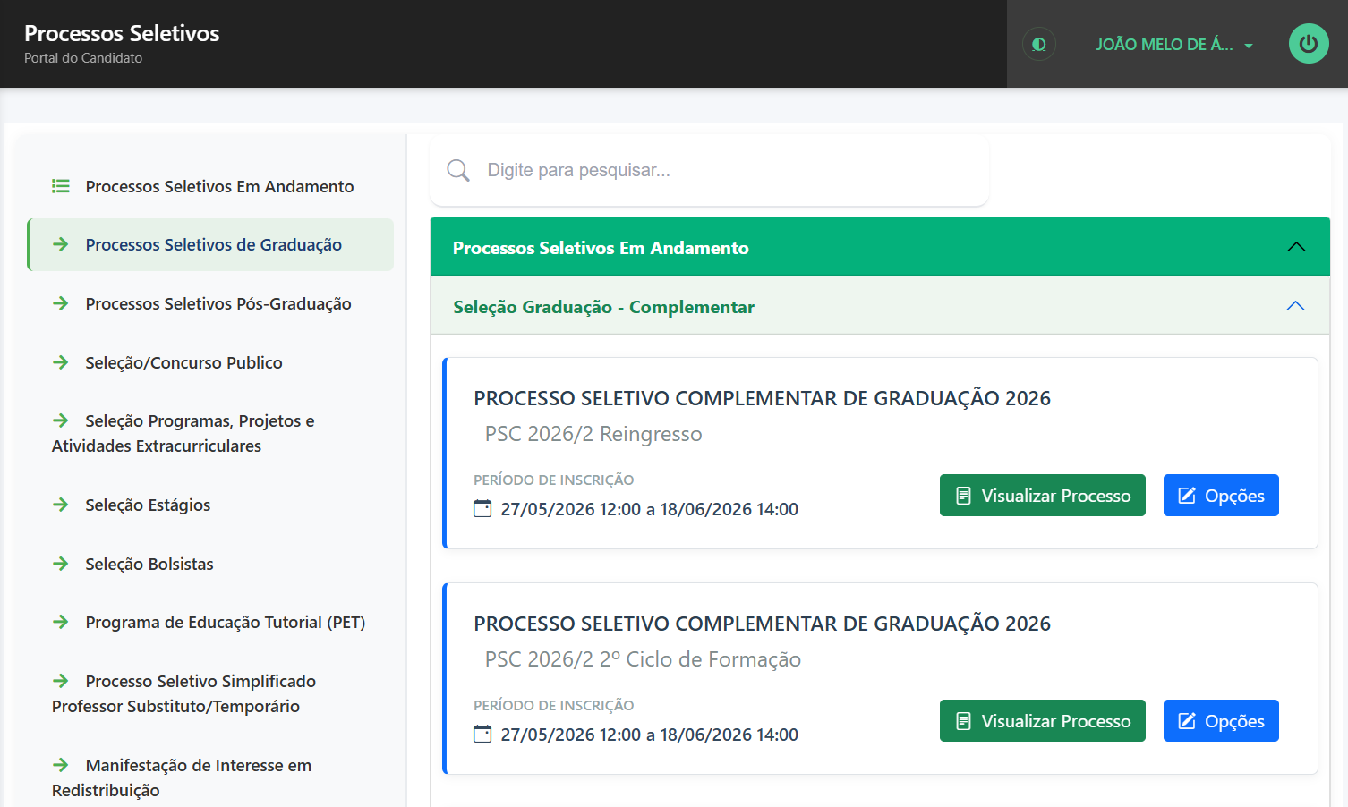 Nova Lista de Processos Seletivos