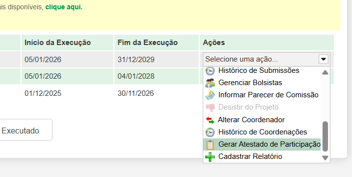 captura de tela exibindo o nova ação no menu