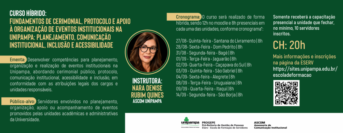 Curso híbrido: Fundamentos de Cerimonial, Protocolo e Apoio à Organização de Eventos Institucionais na UNIPAMPA