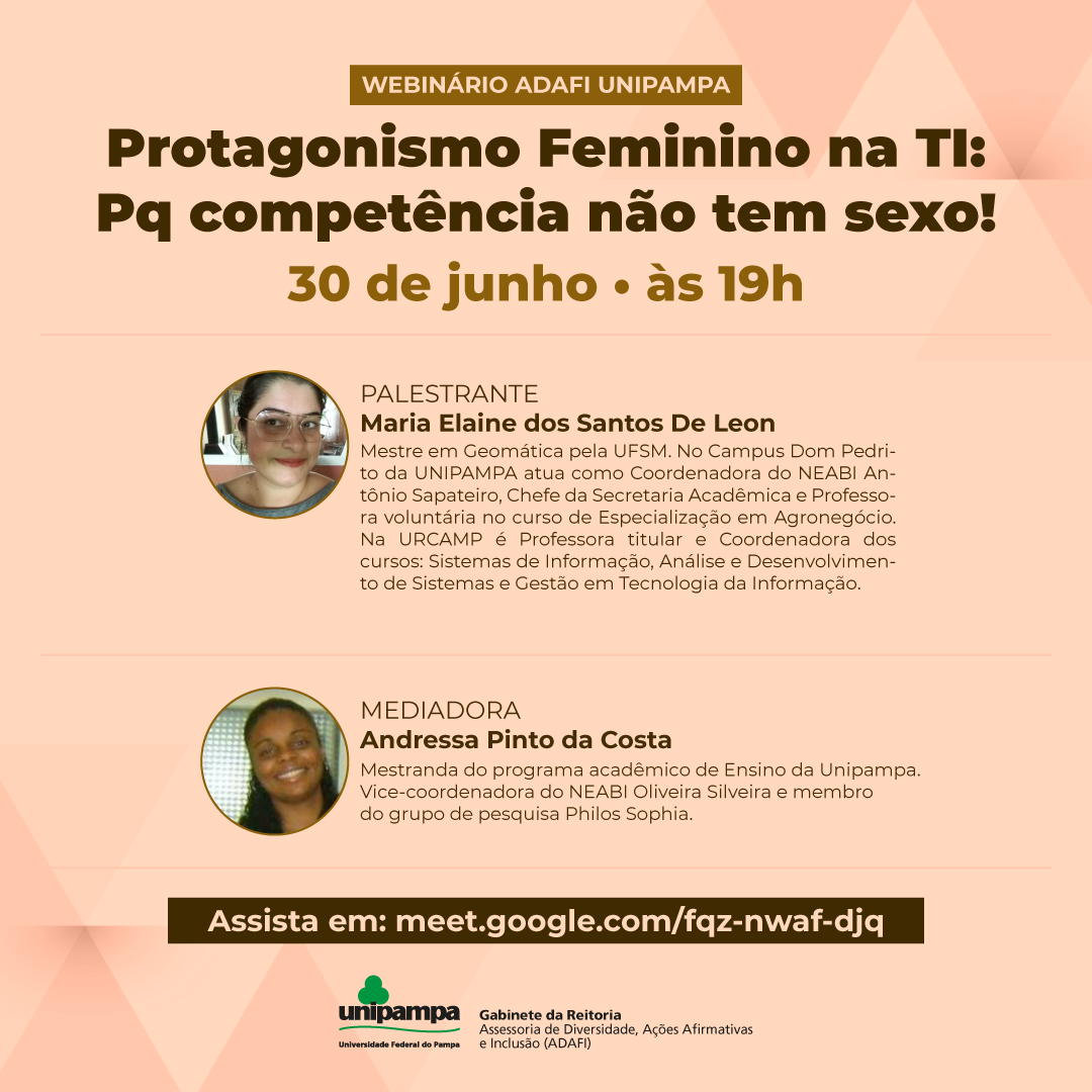 Webinário da ADAFI – Protagonismo Feminino na TI: Pq competência não tem  sexo! – Portal de Eventos
