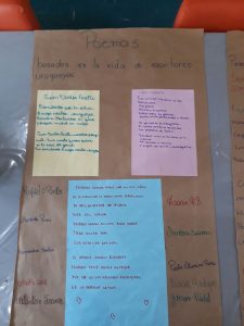 As bolsistas Eliana Back, Luiza Dutra e Andromeda trabalharam os poemas e logo após desenvolveram uma atividade de escrita com a a turma 201.